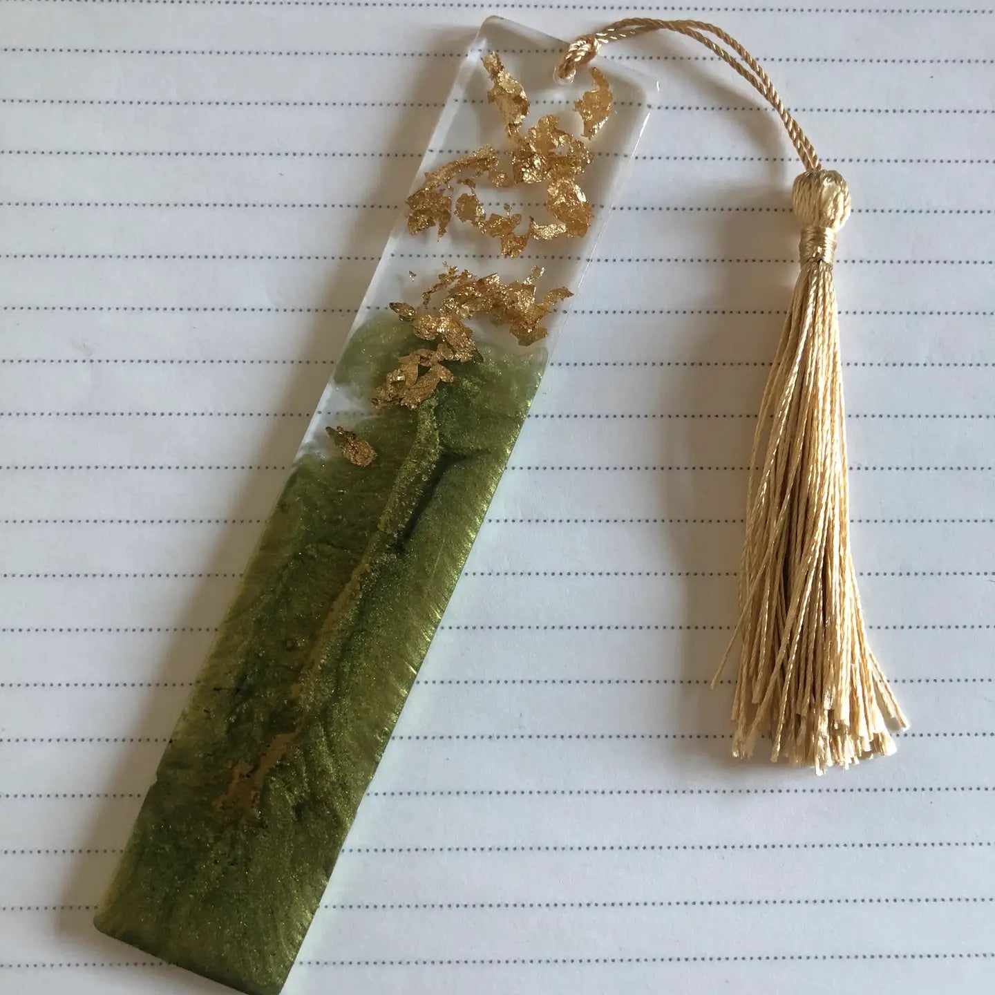 Olive Green & Gold Resin Bookmark