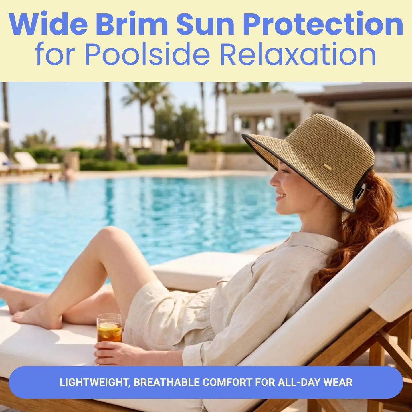 Split Back Ponytail Wide Brim Sun Hat