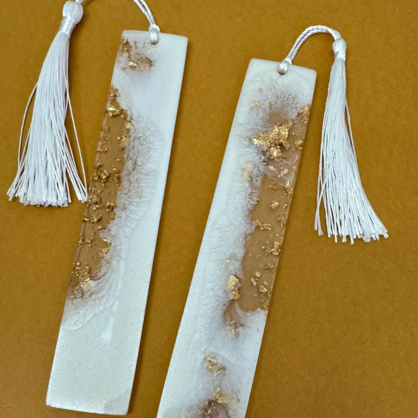 White and Gold Marble Resin Bookmark