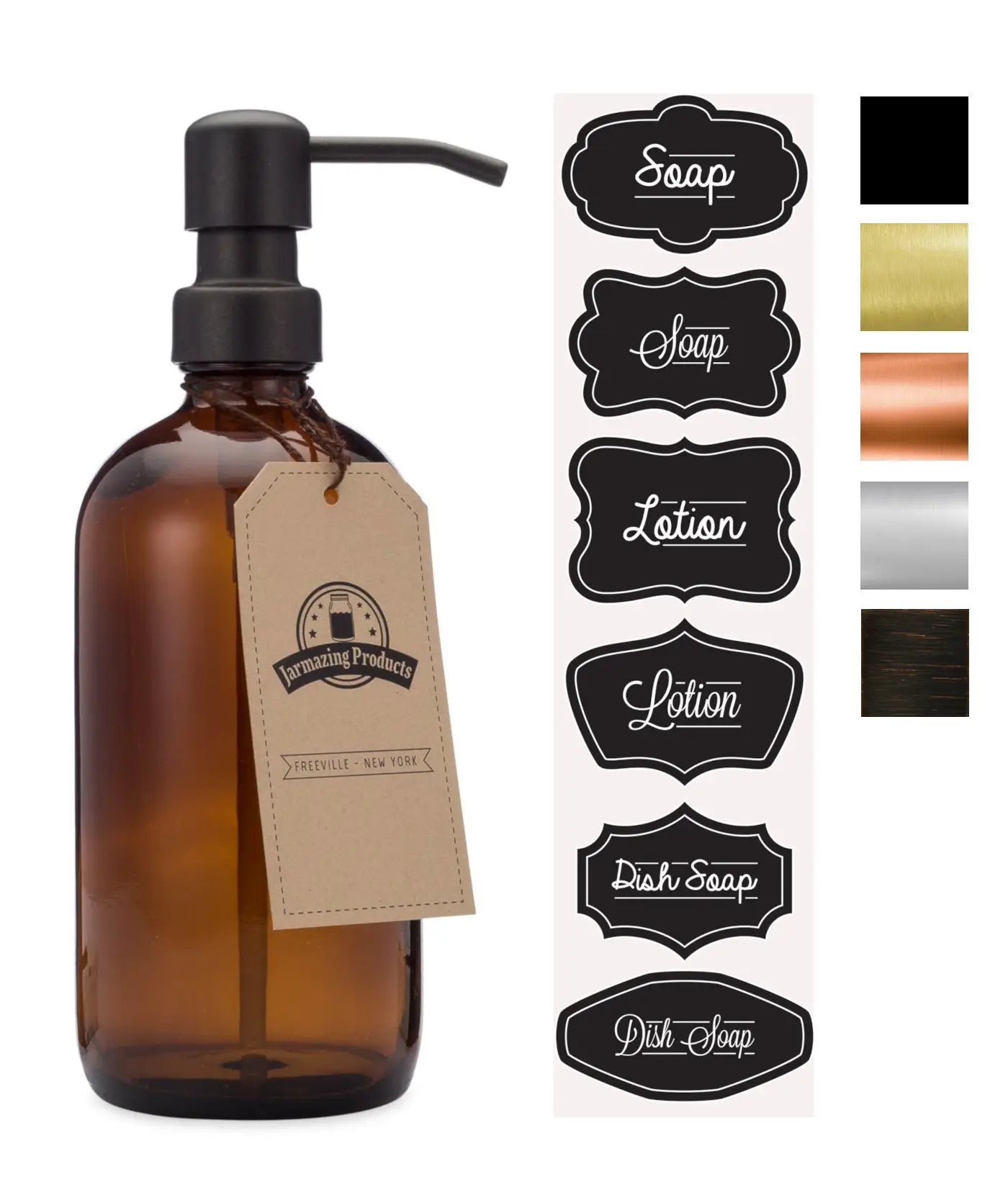 Amber Glass 16oz Bottle Soap and Lotion Dispenser - Black