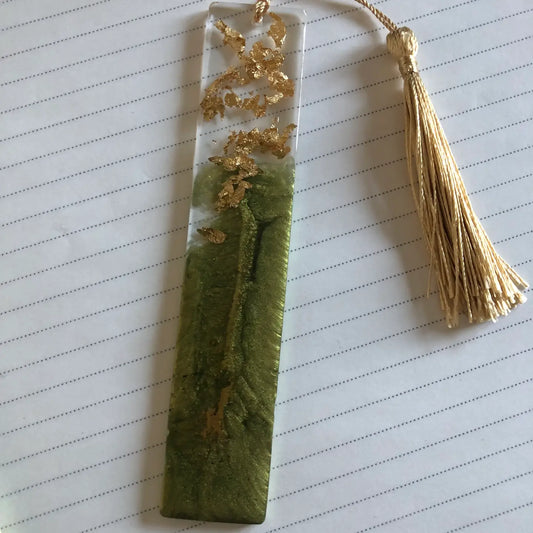 Olive Green & Gold Resin Bookmark