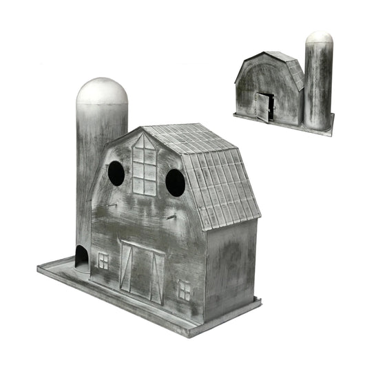 Metal Barn-Silo Birdhouse-White Washed