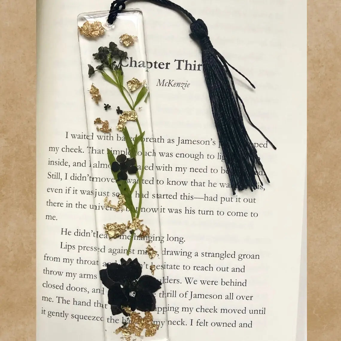 Black Floral Resin Bookmark