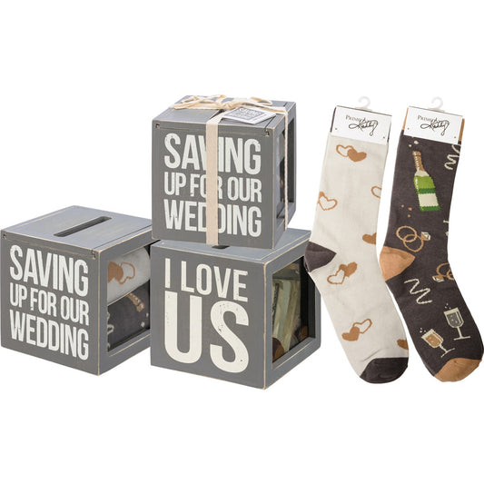 Saving Up For Our Wedding Bank And Socks Set