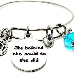 She Believed She Could So She Did Bangle Expandable Bracelet