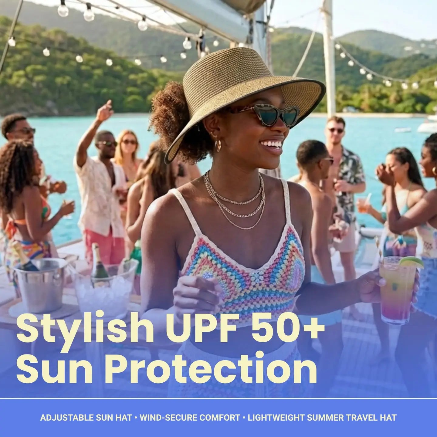 Split Back Ponytail Wide Brim Sun Hat
