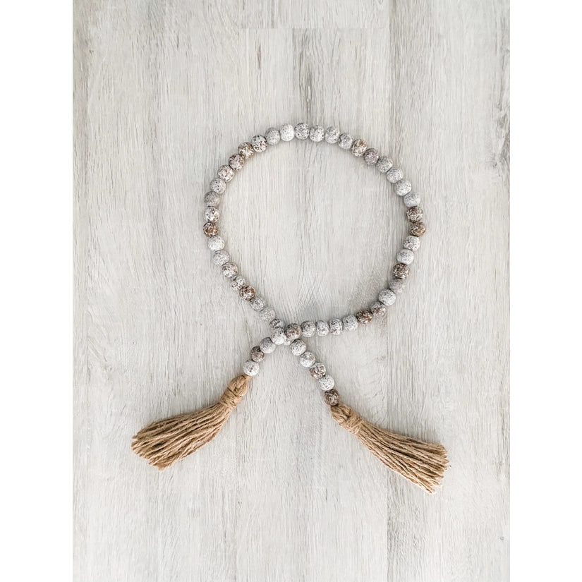 Distressed Wood Beads - Light Grey