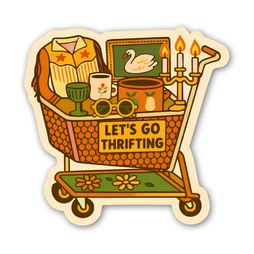 Let’s Go Thrifting Vintage Shopping Cart Sticker