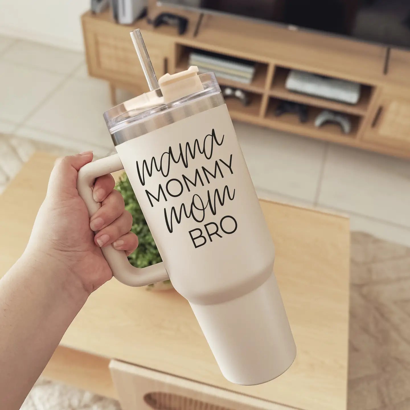 Mama, Mommy, Mom, Bro Tumbler with Handle