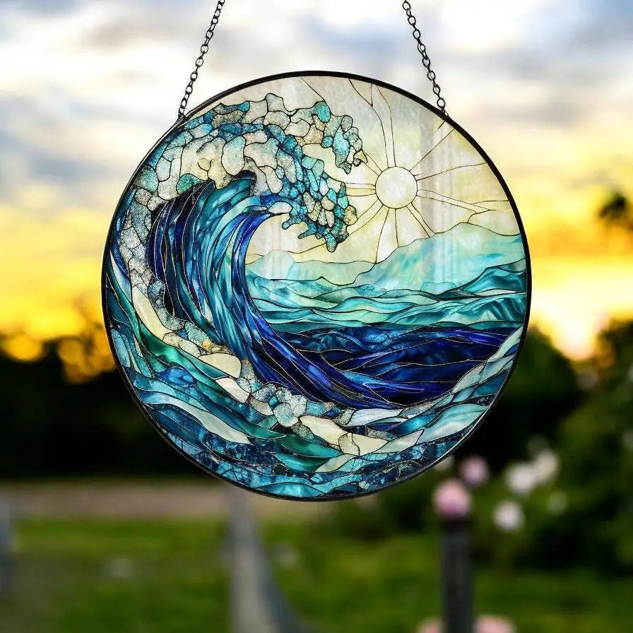 Ocean Waves Stained Glass Suncatcher