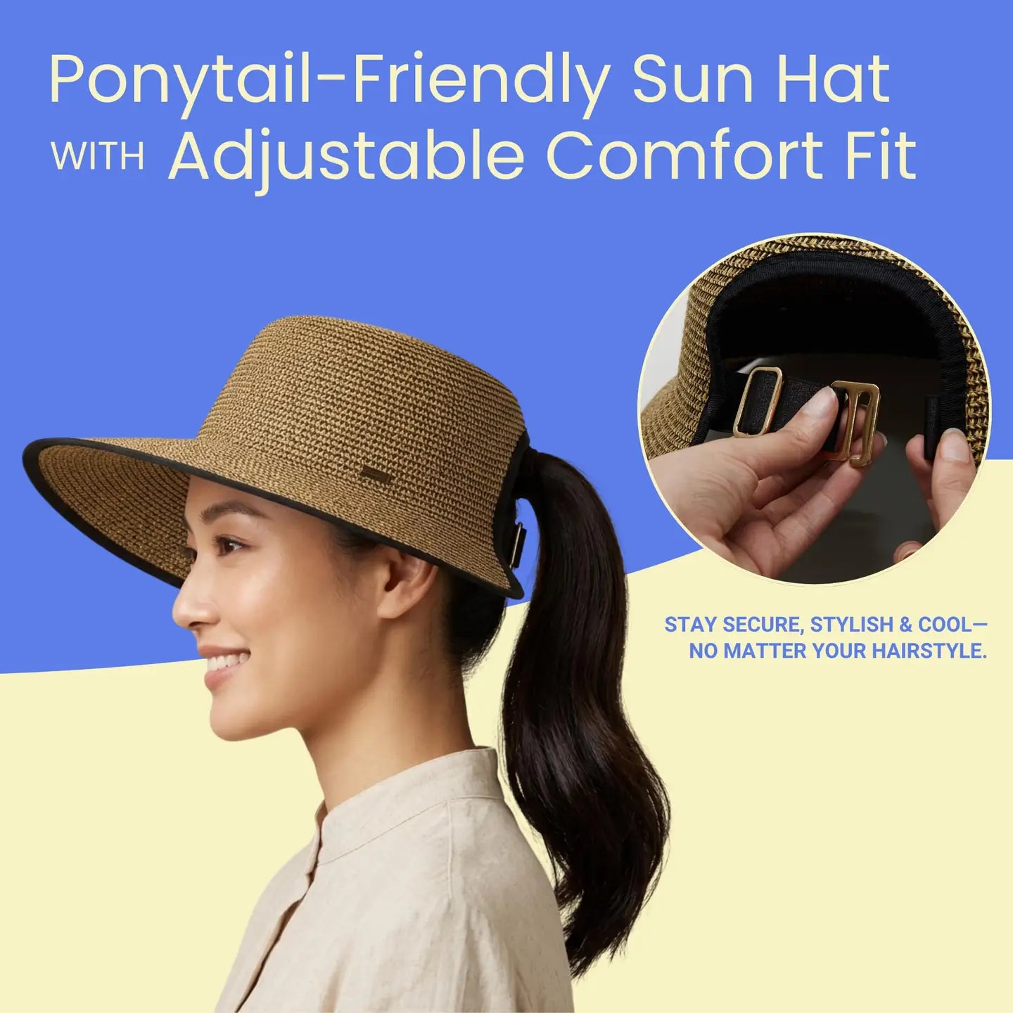Split Back Ponytail Wide Brim Sun Hat