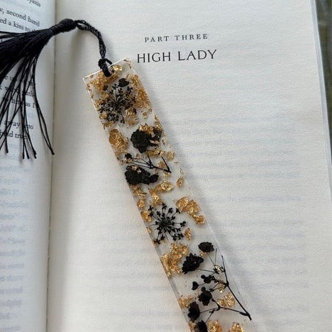 Black Floral Resin Bookmark