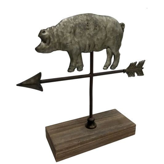 Pig Weathervane Figure On Wood Stand