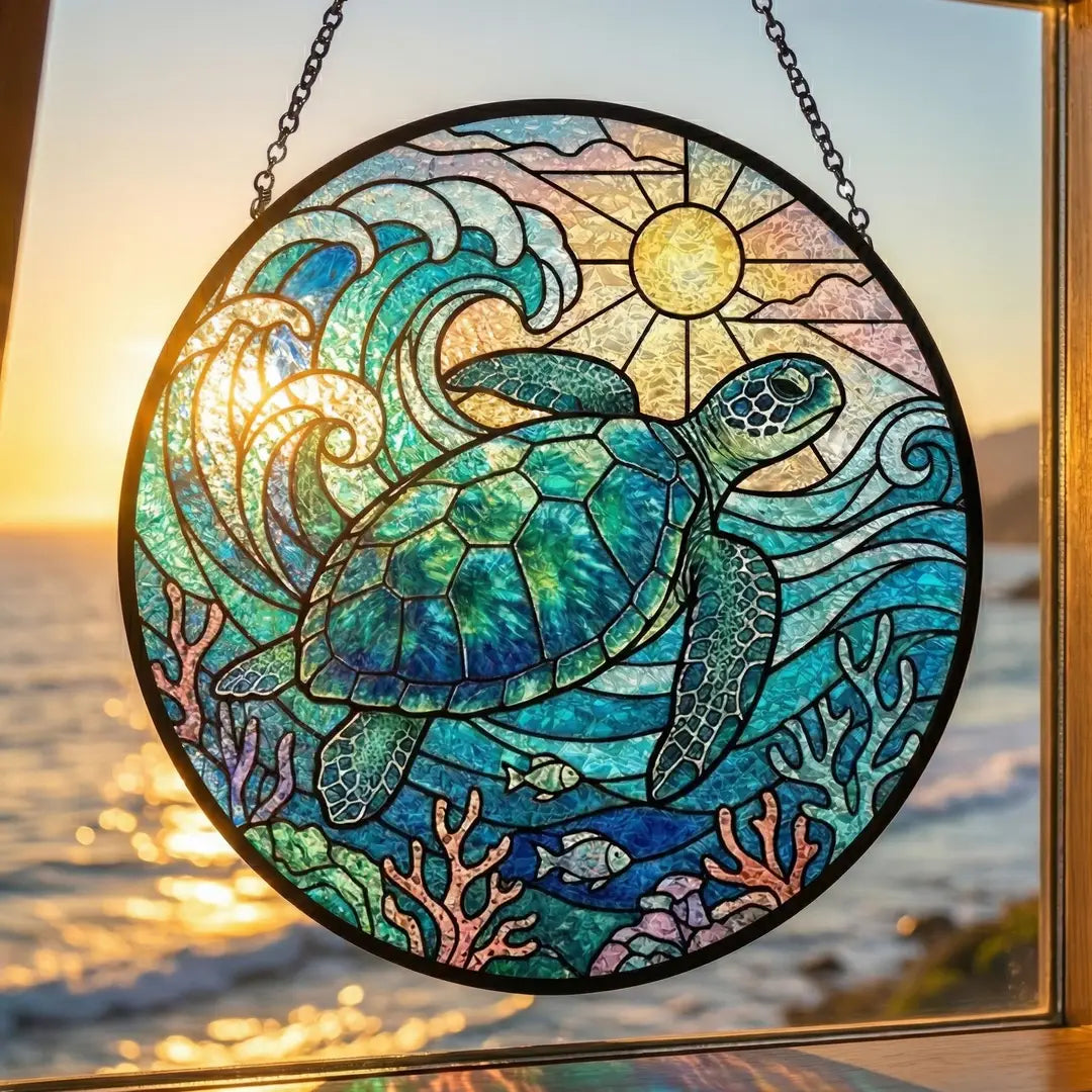 Sea Turtle Stained Glass Suncatcher