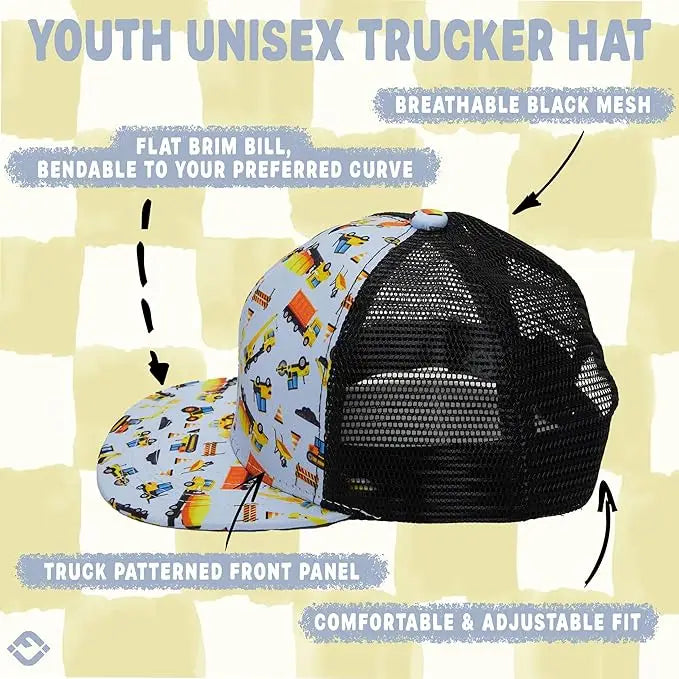Construction Print Flat Brim Trucker Hat