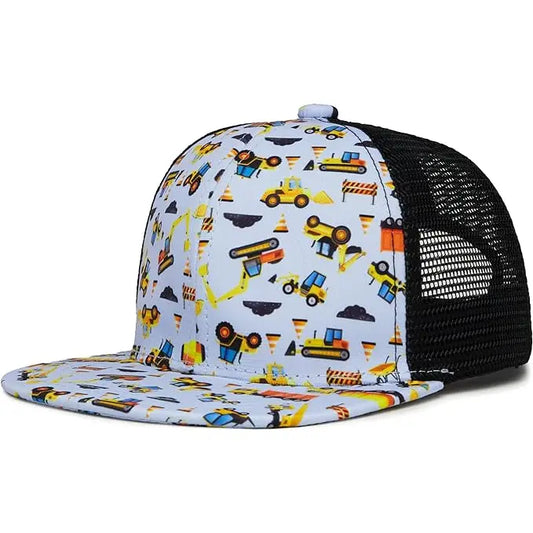 Construction Print Flat Brim Trucker Hat