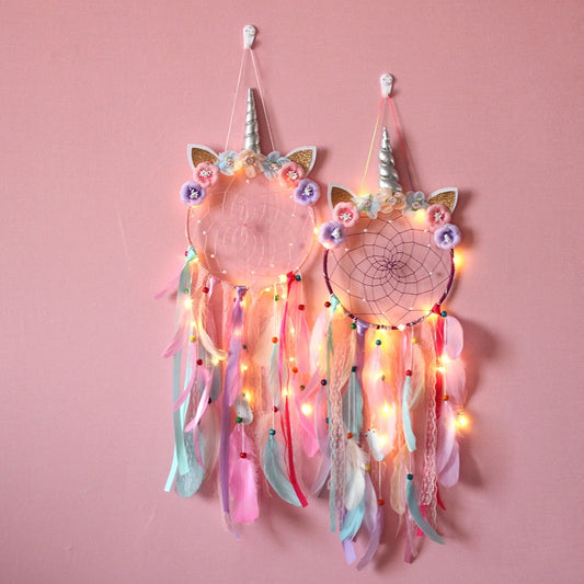 Handmade Unicorn Feather Dream Catcher with LED - PINK