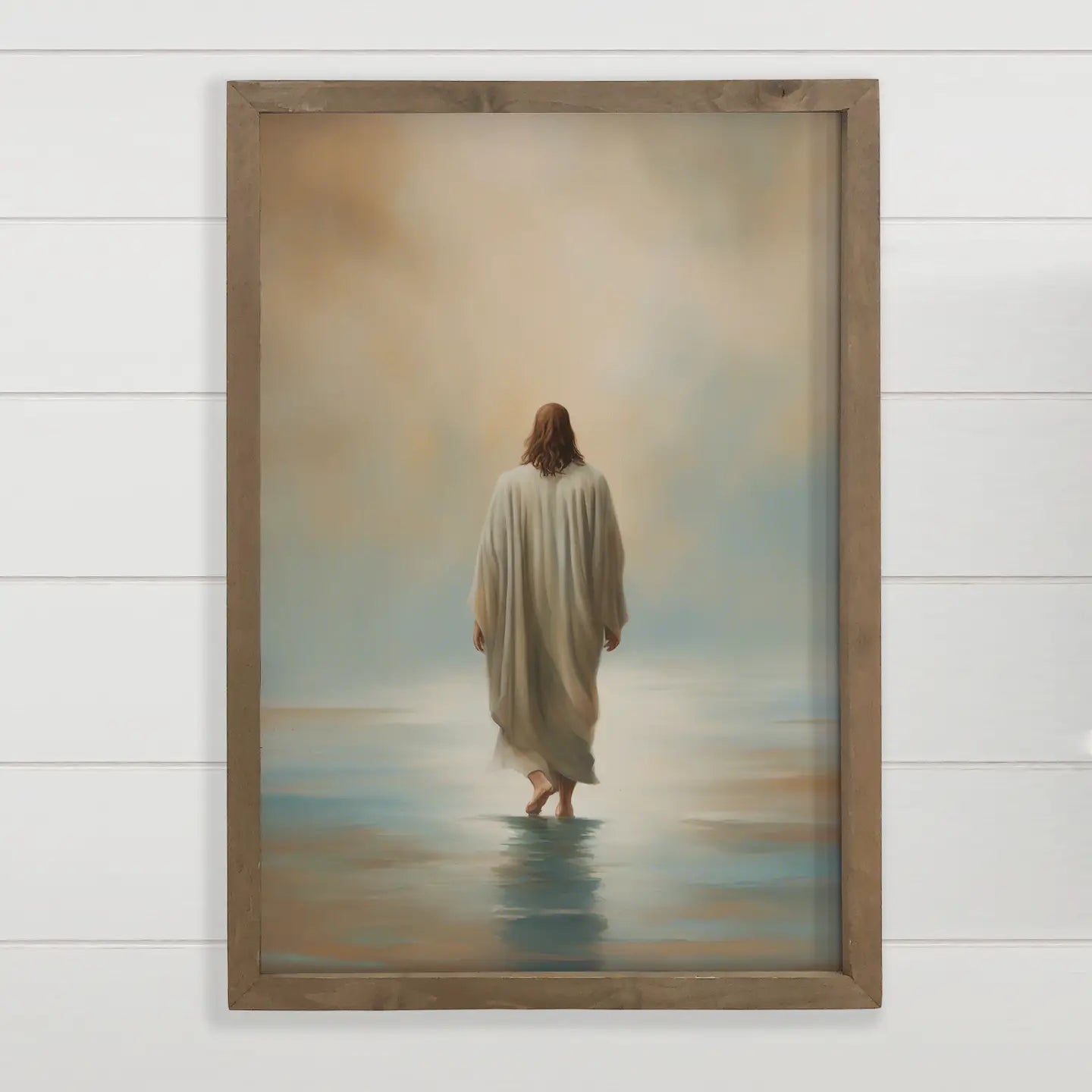 Jesus Christ Walking on Water Framed Canvas Art