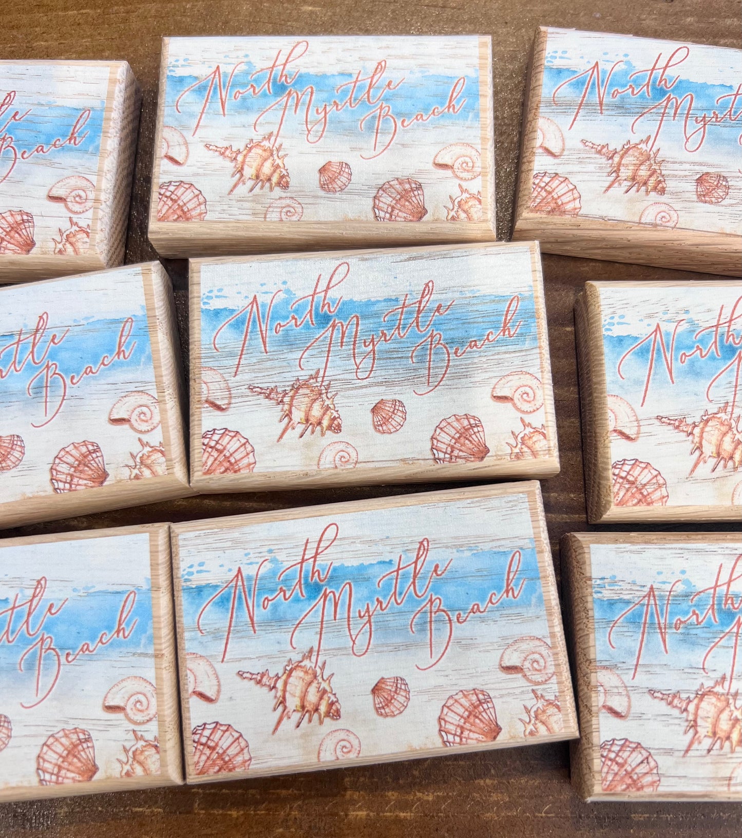 North Myrtle Beach Watercolor Wood Magnet - Shells