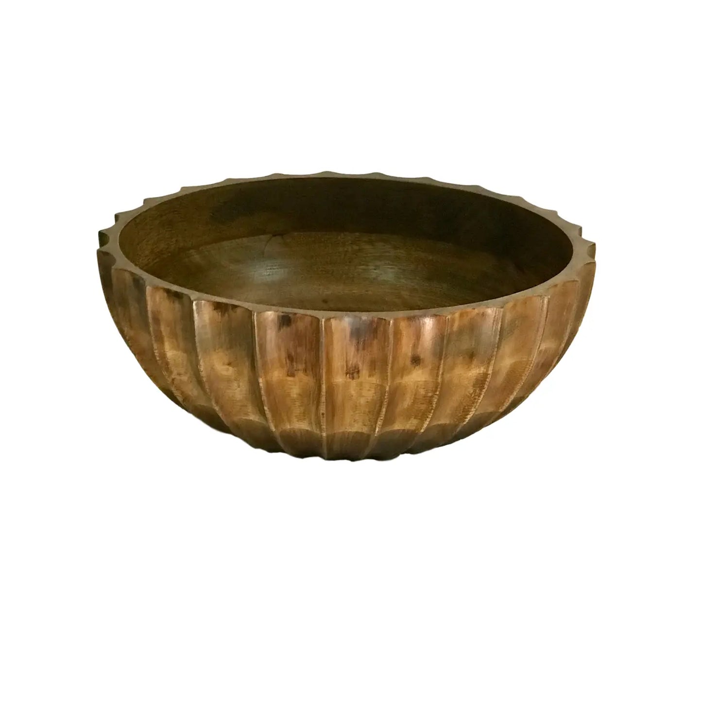 Hand Carved Scalloped Mango Wood Centerpiece Bowl