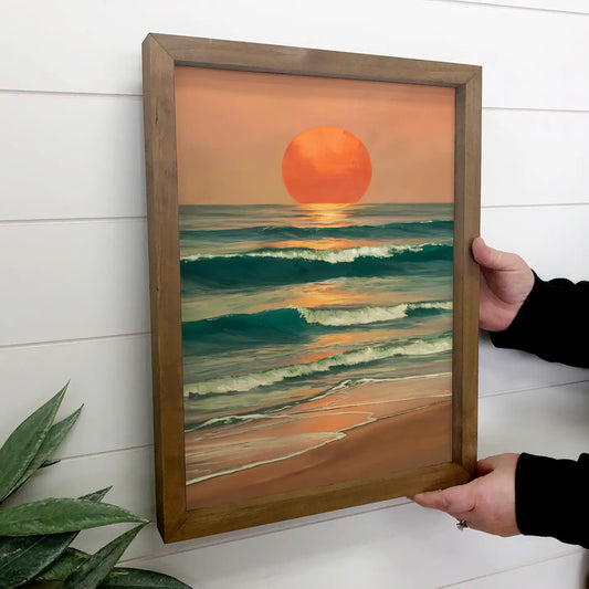 Bronze Beach Sunset Waves Wall Art