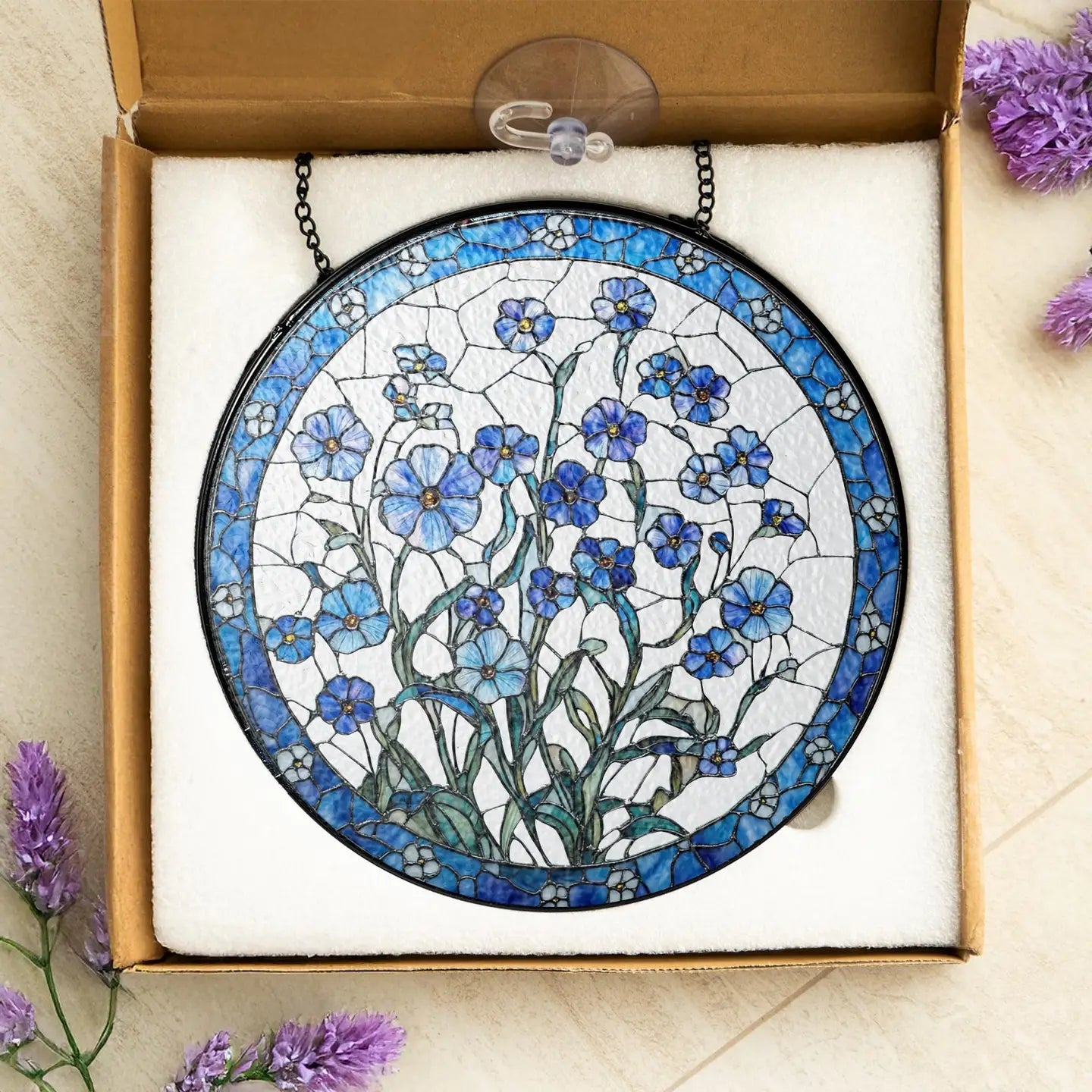 Forget Me Not Stained Glass Suncatcher