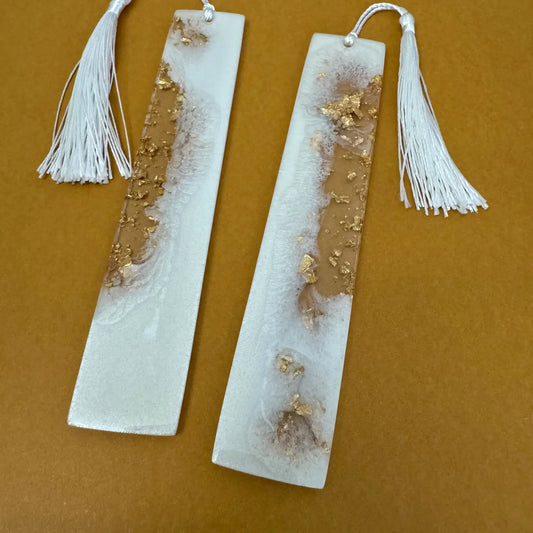 White and Gold Marble Resin Bookmark