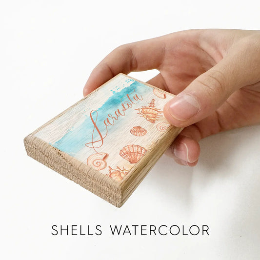 North Myrtle Beach Watercolor Wood Magnet - Shells