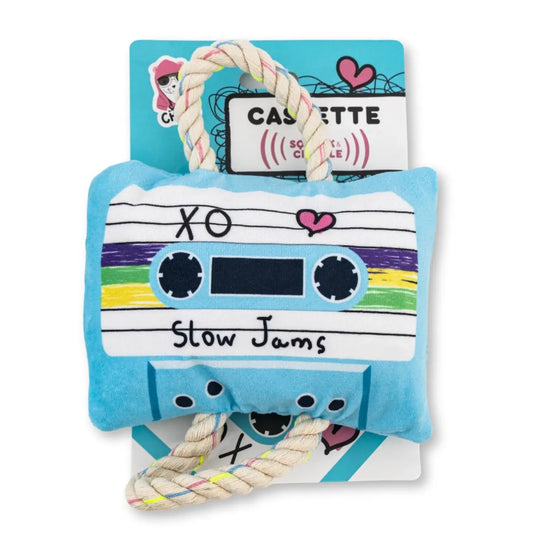 Retro Cassette Tape Plush Crinkle and Squeaker Dog Toy